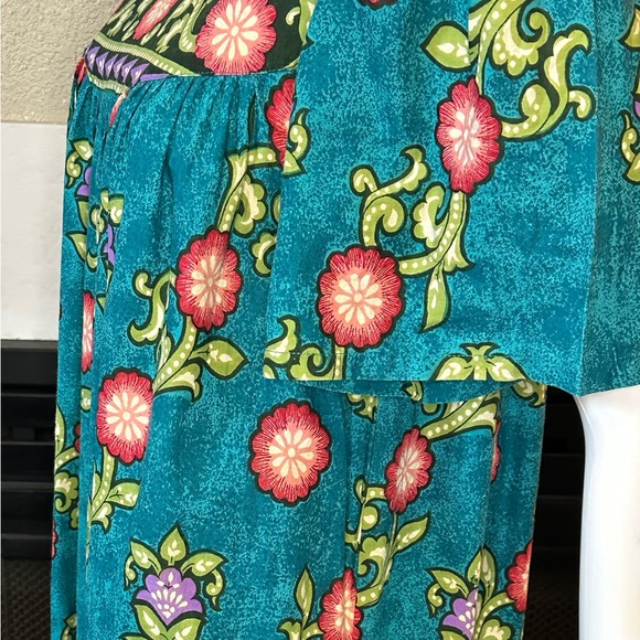 Vibrant Floral Maxi Dress in Teal and Pink Phases VTG 100% cotton - Picture 6 of 15